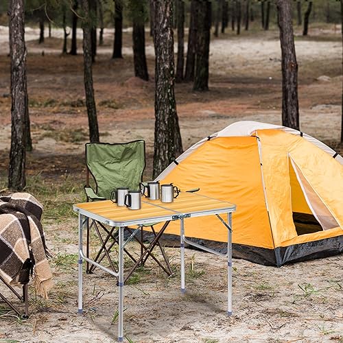 Vista 90 de Outvita Mesa de camping plegable portátil de 2.3 pies, mesa de picnic impermeable al aire libre, maleta ligera de aluminio, mesa plegable