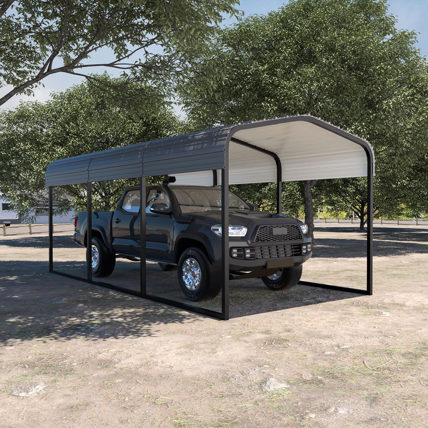 MUPATER 10 x 15 FT Heavy Duty Metal Carport, Outdoor Garage Car Shelter Shade with Heavier Steel Frame, Metal Roof and Bolts for Car, and Boats, Grey