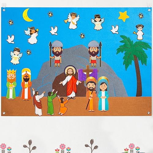 WATINC Tablero de fieltro de resurrección de crucifixión de Pascua, 41 piezas, juego de historias de tablero de Jesús para niños pequeños, franela