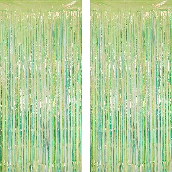 GREATRIL Iridescent Green Party Streamers, 3.2 x 6.5 ft, 2 Pack