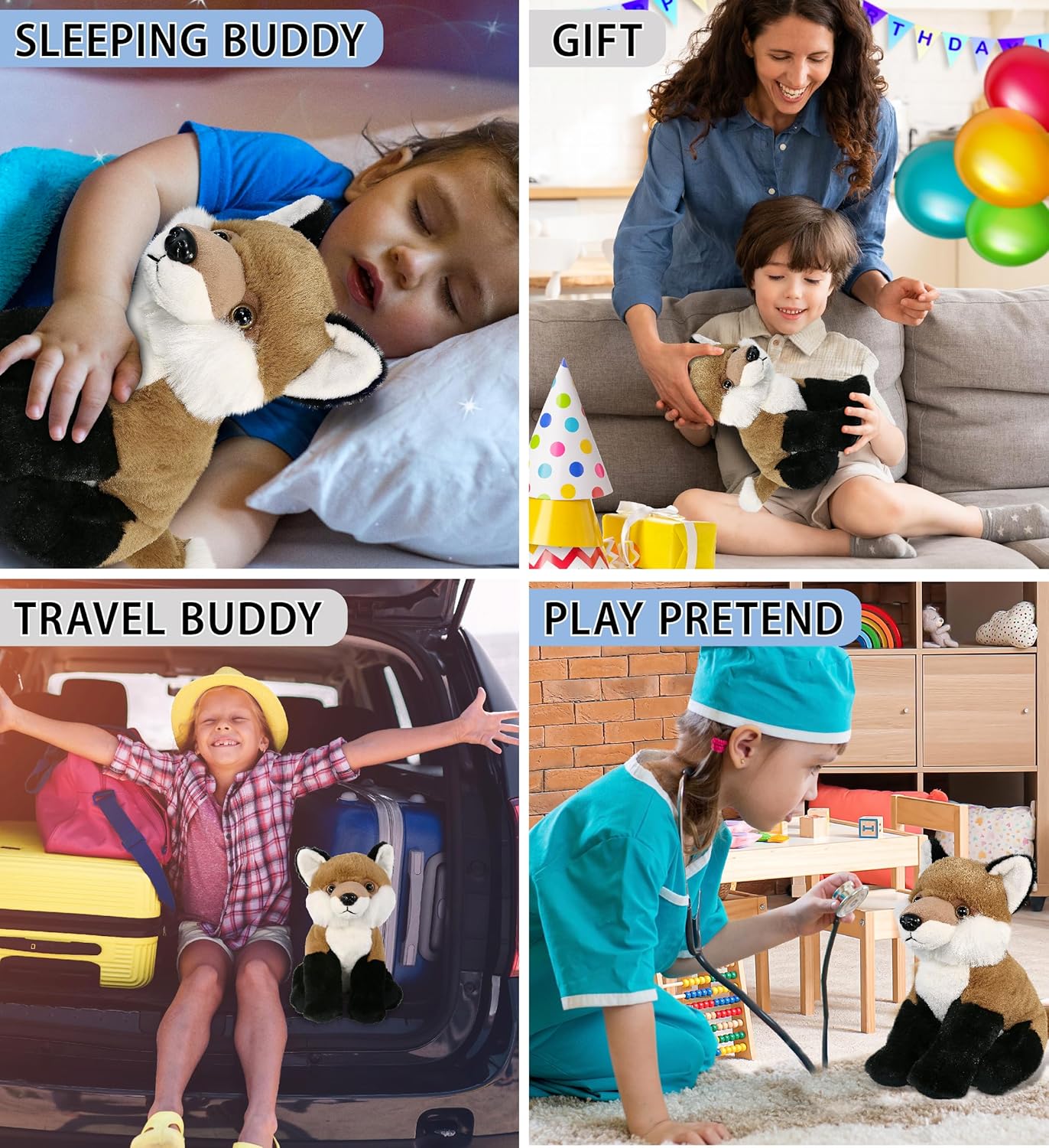 DolliBu Floppy Fox Stuffed Animal - Soft Huggable Floppy Fox, Adorable Playtime Fox Plush Toy, Cute Wild Life Cuddle Gifts, Super Soft Plush Doll Animal Toy for Kids and Adults - 9 inches