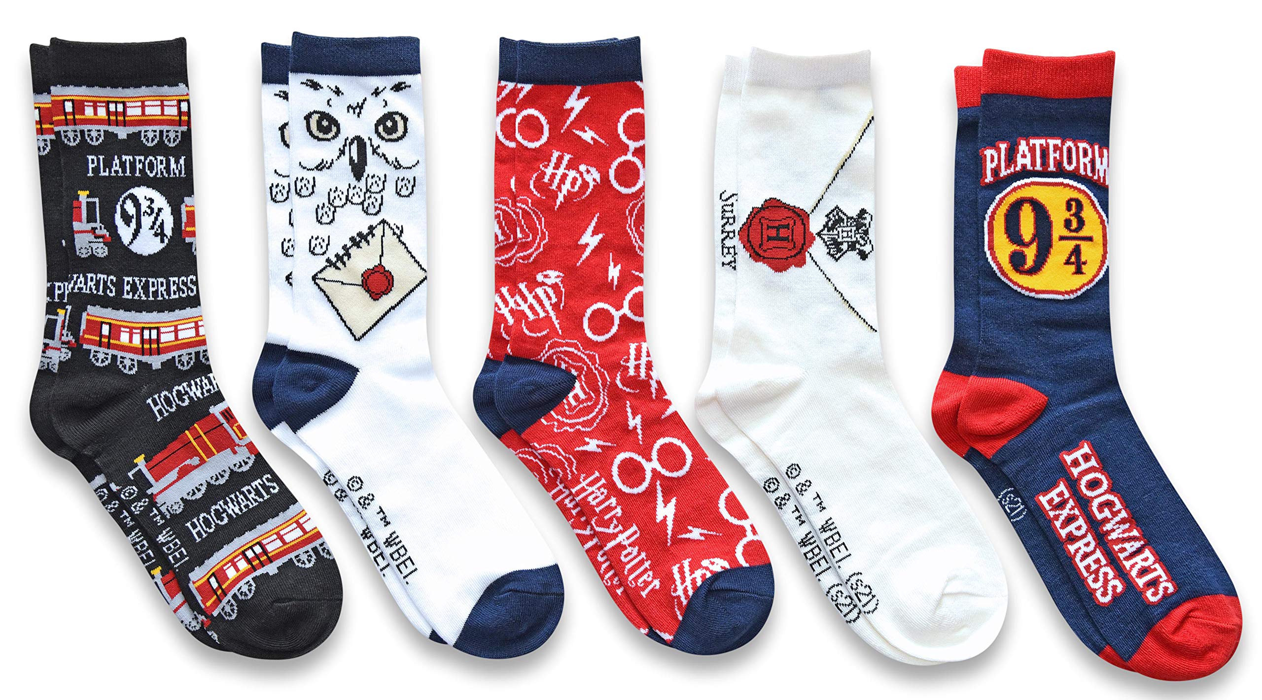 Harry Potter Hogwarts Express Hedwig Juniors/Ladies Crew Socks 5 Pair Pack