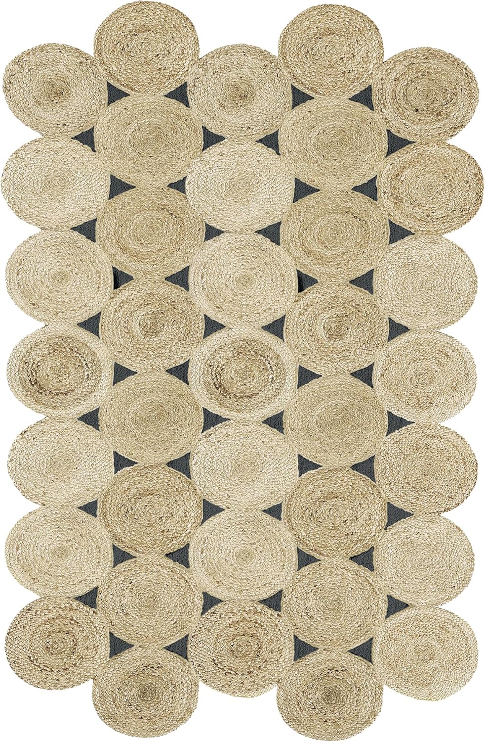 Jute Scalloped Rug 10x18 Indian Jute Hand Woven Area Rugs Thick 0.27" Geometric Natural Rugs for Kids Room Bedroom Dining Table Area Decorative Floor Carpet