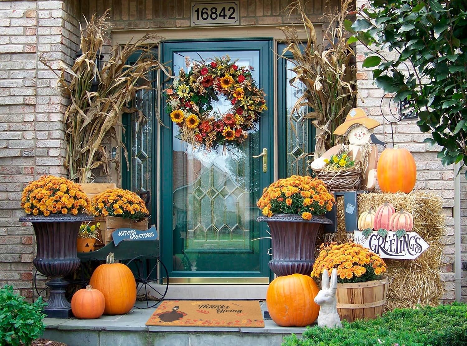Thanksgiving Doormat Turkey Maple-Leaf for Front Door Indoor Outdoor Entrance Porch, Faux-Coir Non-Slip Dirt-Trapping Fall Decor Door Mat 17"x30"
