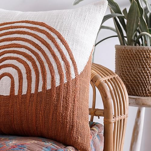 Miniatura 3 de Labhanshi Funda de almohada de arcoíris blanco y rosa funda de almohada bohemia para regalo de Año Nuevo 20 x 20 pulgadas