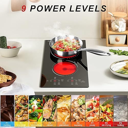 Miniatura 3 de Hobsir hob Perilla de 2 quemadores Placa de cocina eléctrica con 2 quemadores Touch Electric Cooktop 110v