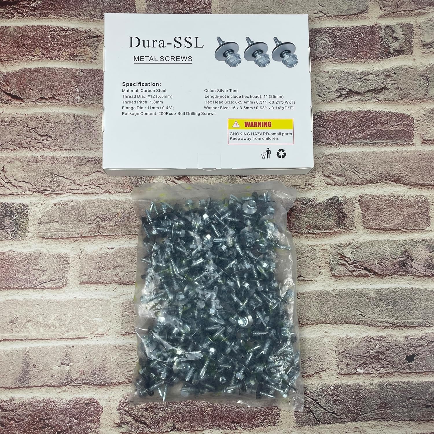 Dura-SSL Generic Zinc Plated Steel Roofng Screws(#12x1), 200 Pack, Hex Head Self Tapping Screws with EPDM Washer for Metal to Metal, Sheet Metal Roof Screw