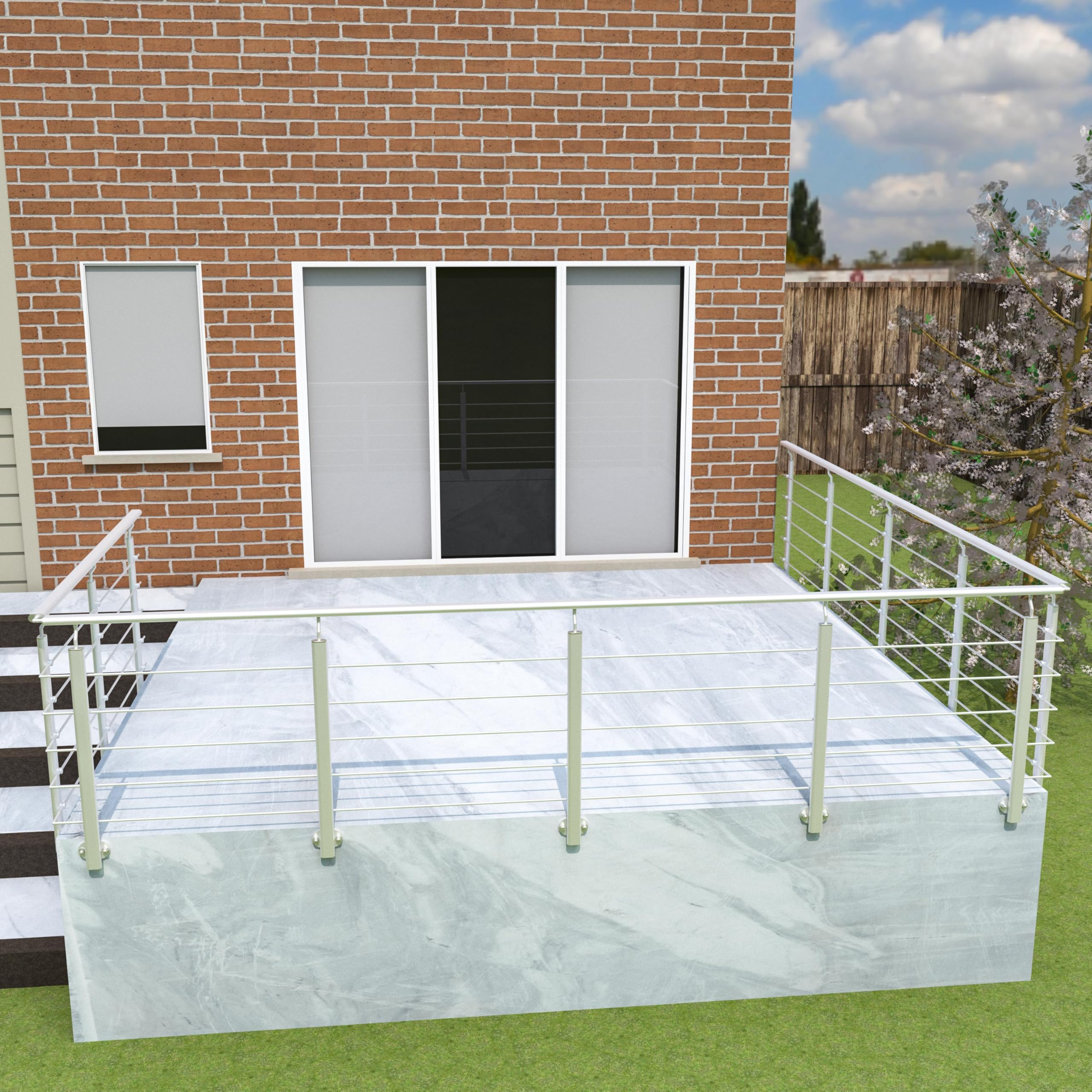 AICA Barandilla de aluminio - barandilla de escalera con 3 postes para interior y exterior escaleras, parapeto, balcón - fijaciones lateral (200cm)