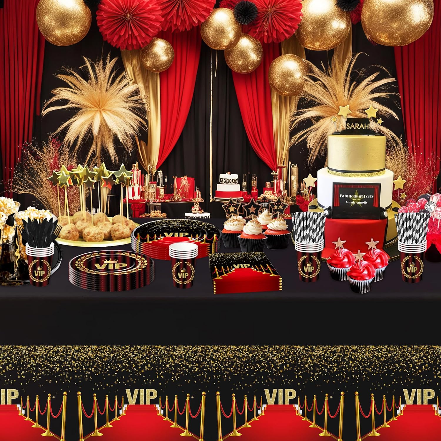 VIP Party Decorations Tableware - Movie Star Red Carpet Birthday Party Supplies, Plate, Cup, Napkin, Tablecloth, Cutlery, Film Show VIP Pass Red Carpet Activity Prom Party Supplies | Serve 24