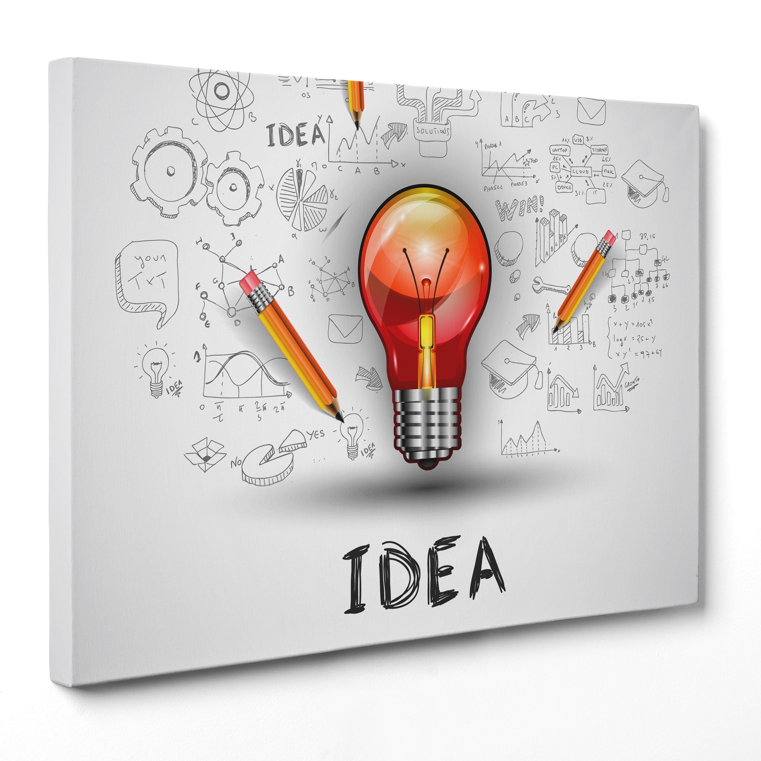 Quadro su Tela Canvas - INTELAIATO - Pronto da Appendere - Idea Lampadina - Motivazionale Marketing Infografica - 70x100cm - Senza Cornice - (cod.3502)