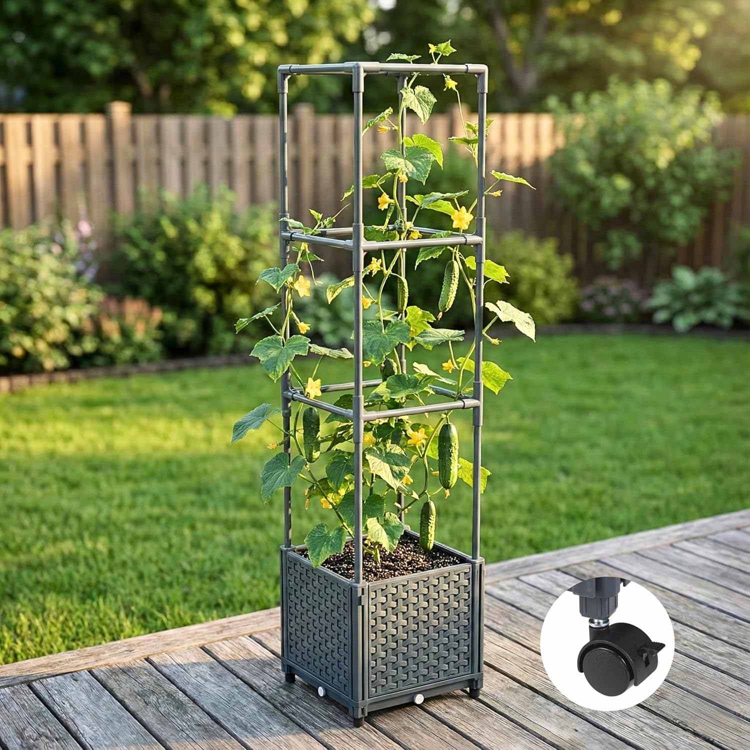 Raised Garden Bed Tomato Planter Box with Trellis, 41.3" Tomato Planters Cage w/Self-Watering for Climbing Plants Vegetables, Patio Indoor Outdoor