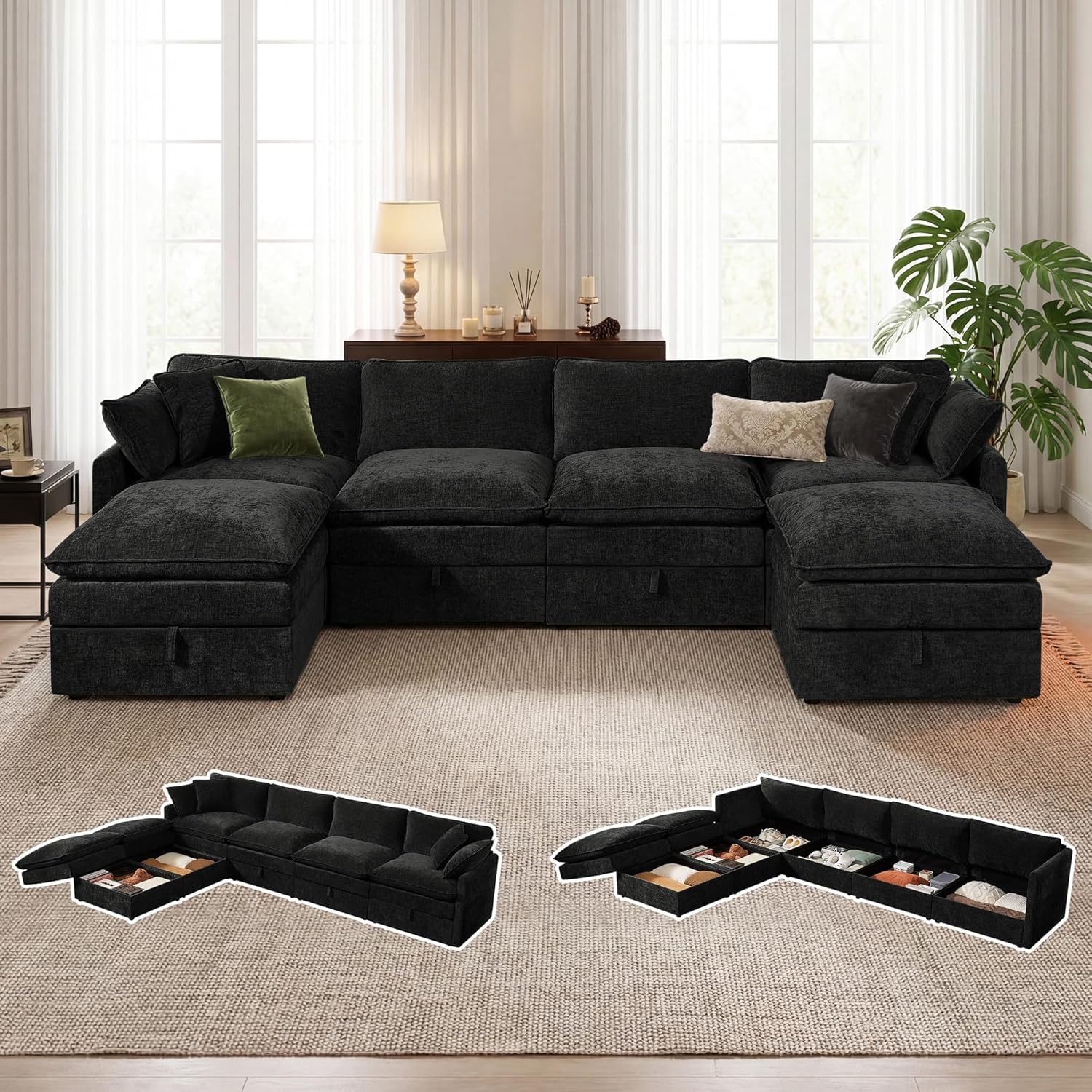 Modular Sofa with Storage,135″ U Shape Sectional Cloud