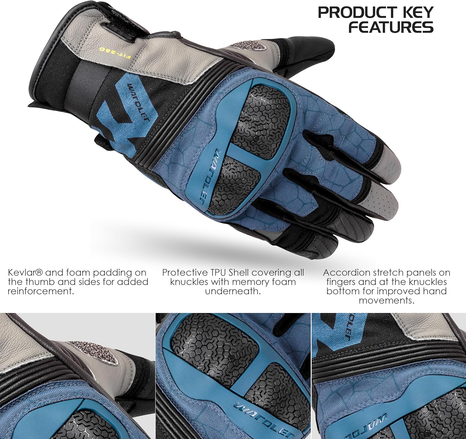 Motorcycle Gloves for Men, Full-Grain Goat Leather, Atlas, Men's Biker Gloves, TPU Knuckle Protection, Riding Racing Gloves, Touchscreen, Velcro Wrist