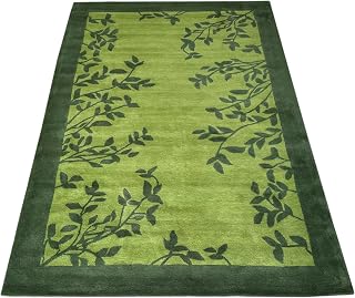 Grün Teppich 100% Wolle 200X300 cm Handarbeit Blatt Designer Orientteppich WT4