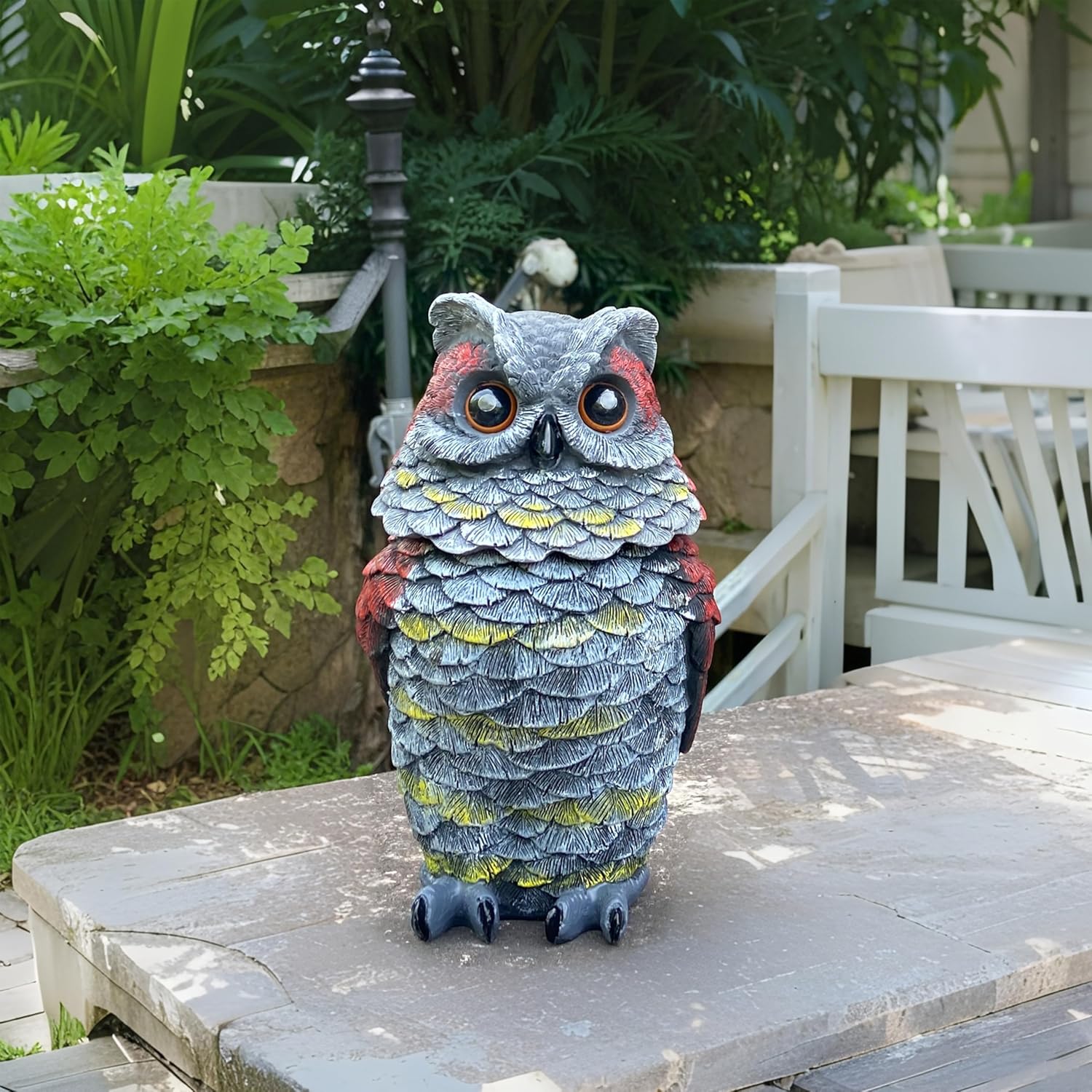 Owls to Keep Birds Away, Solar Owl Decoys to Scare Birds Away, Small Fake Owl for Bird Control, Resin Owls Outdoor Decor with Rotating Head and Lighted Eyes, Animal Deterrent for Outside, Garden - Image 9