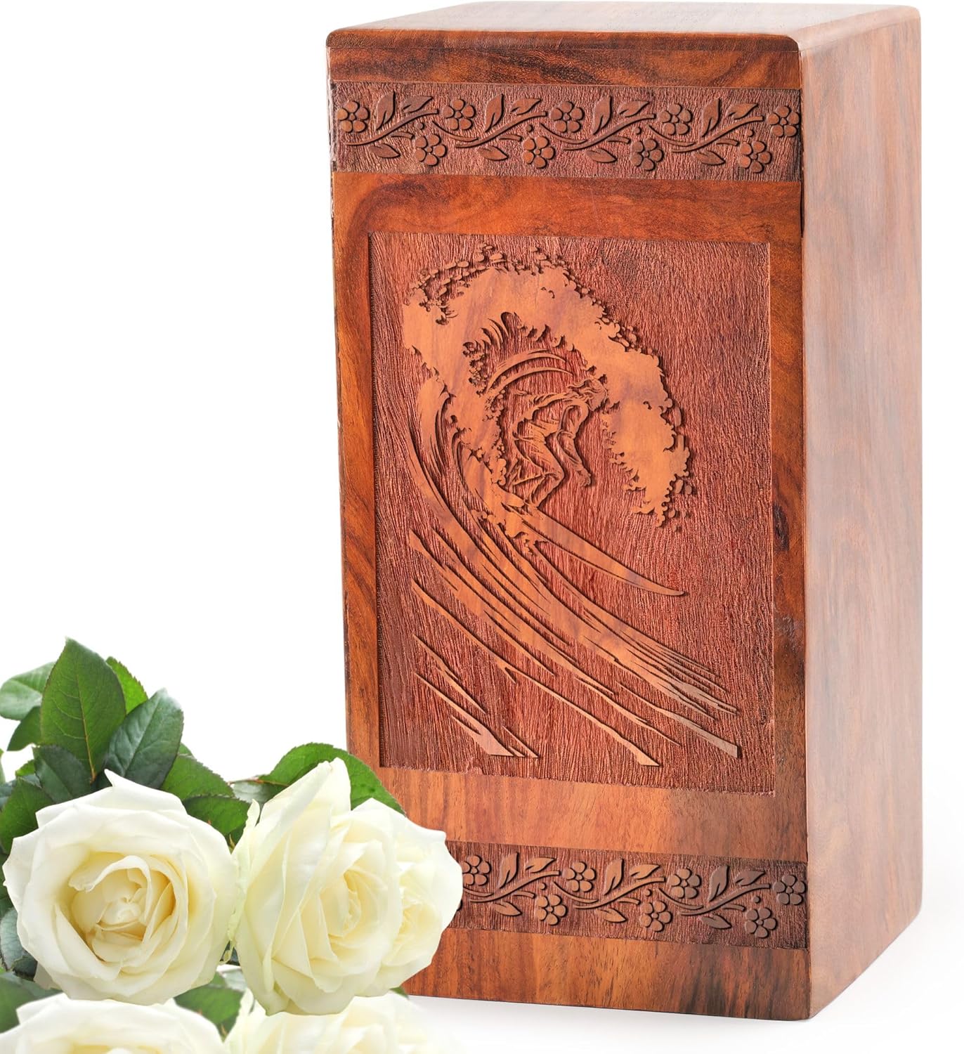 Surfing Waves Urn for Human Ashes - 11.25 Inch Urn - Wooden Urn Box - Cremation Urns for Human Ashes, Adult Female, Memorial Ash Urns, Large Urns for Human Ashes, Decorative Urn - Pack of 1