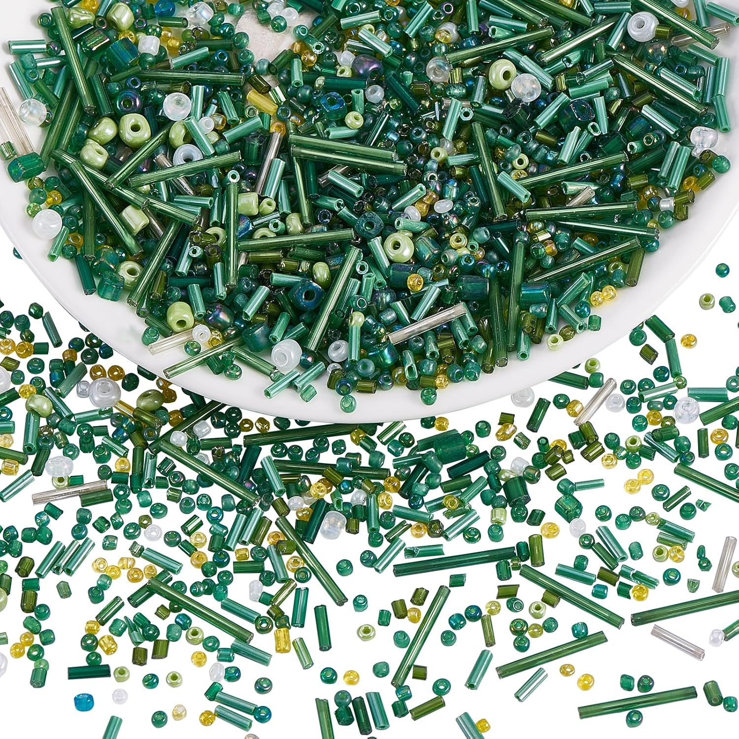 BEEFLYING Assorted Glass Seed Bugle Tube Beads for Jewelry Making, Green
