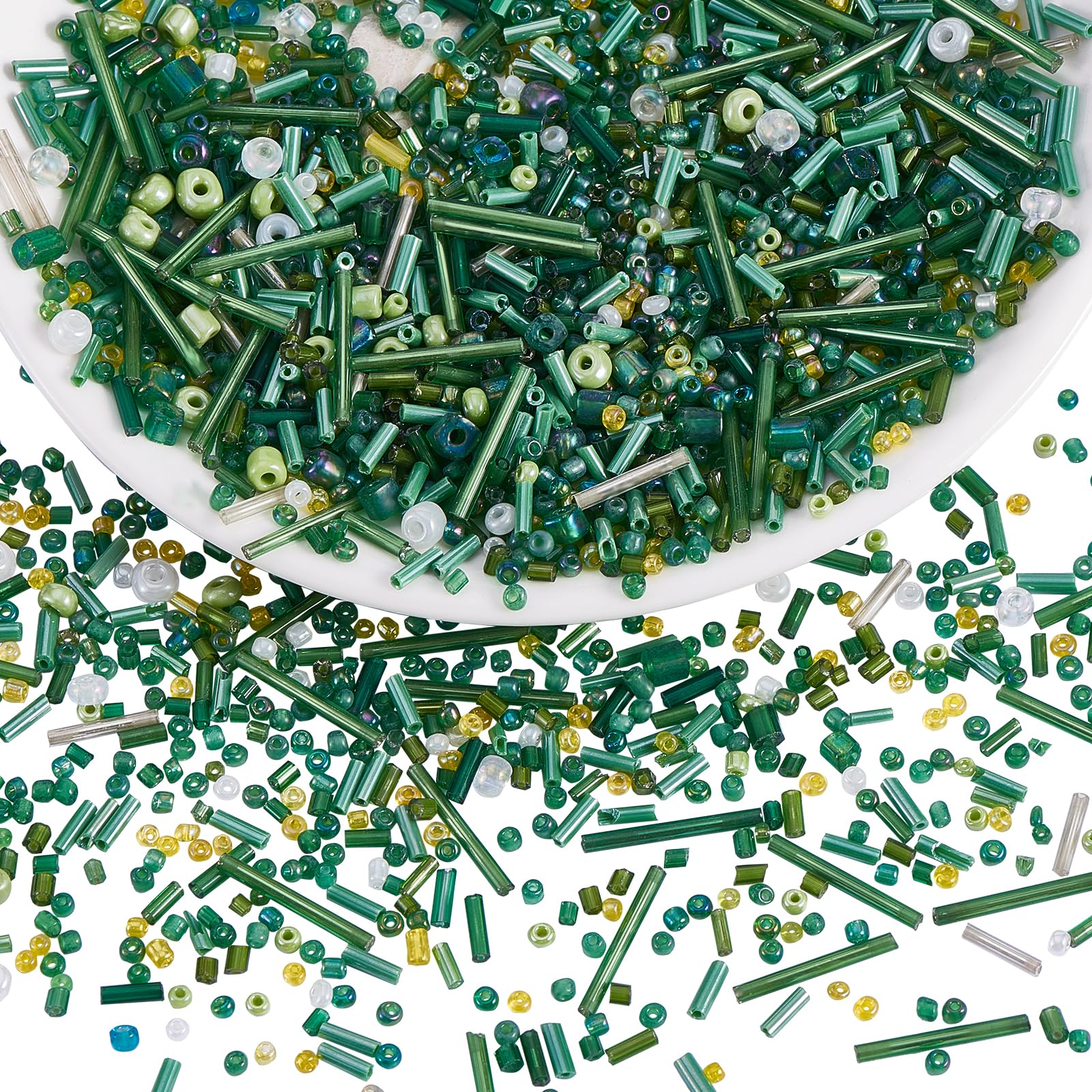 BEEFLYING 1 Pack Assorted Glass Seed and Bugle Beads 1.5-4.5mm Tube Loose Spacer for DIY Jewelry Bracelet Necklace Earring Making (Green)