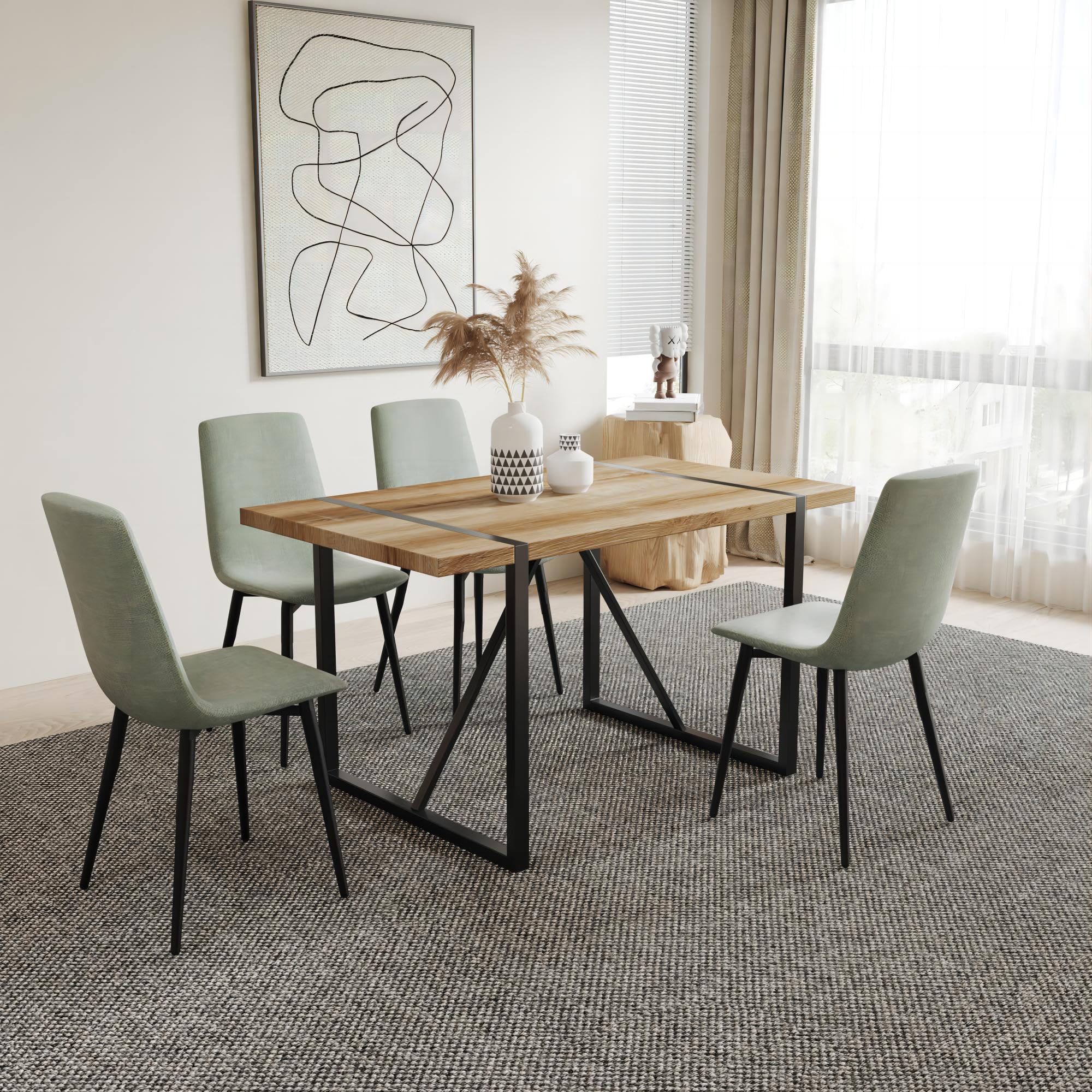 YYQ Dining Table Set for 4, 55'' Wooden Kitchen Table and Chair s Set for 4, Modern 5 Piece Dining Table Set with 4 Fabric Dining Chairs and MDF Table