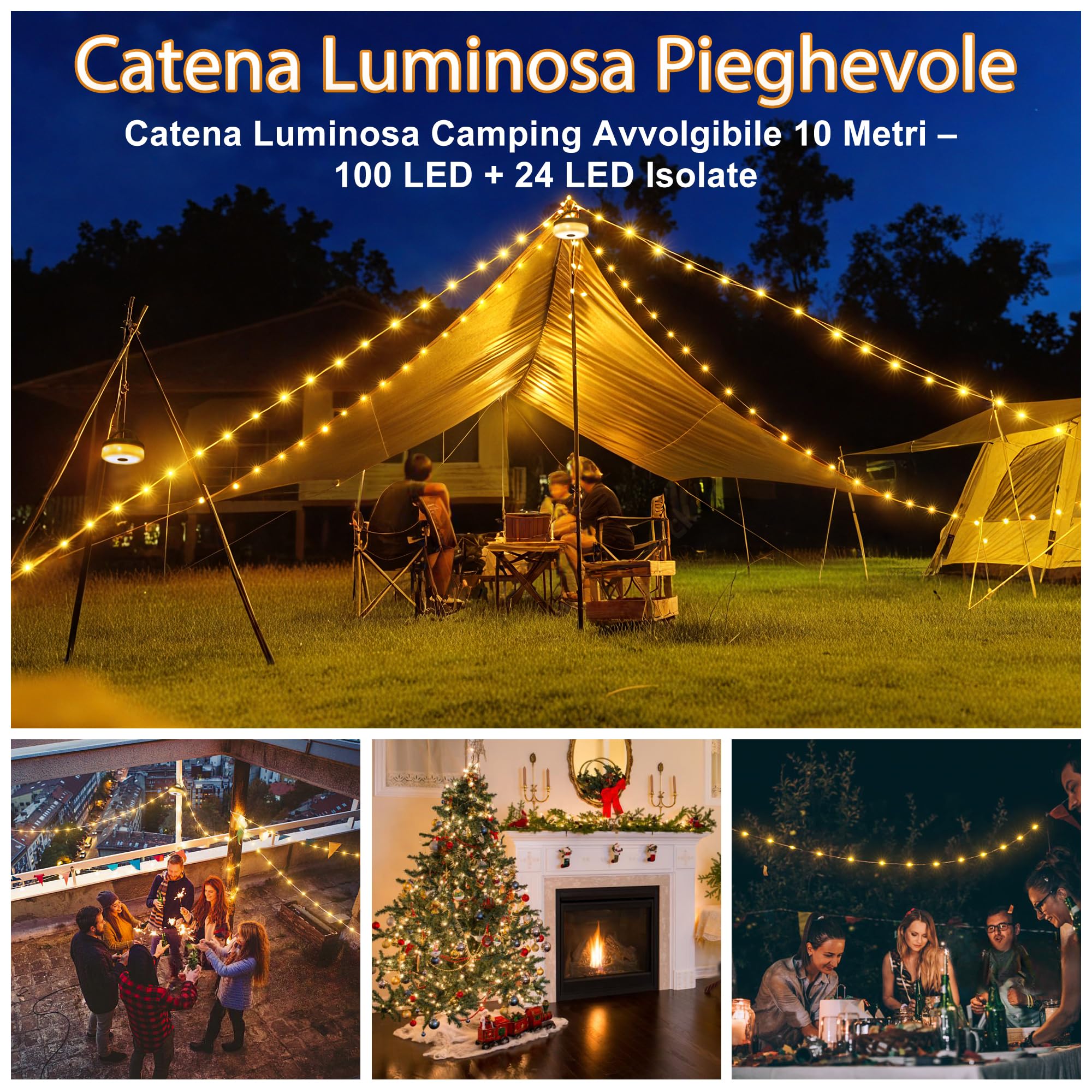 POTIVE 100 luci a LED a batteria, luci a corda per esterni, impermeabili, con telecomando, alimentate a batteria, luci bianche per campeggio, tenda, piscina, giardino, decorazioni (confezione da 2