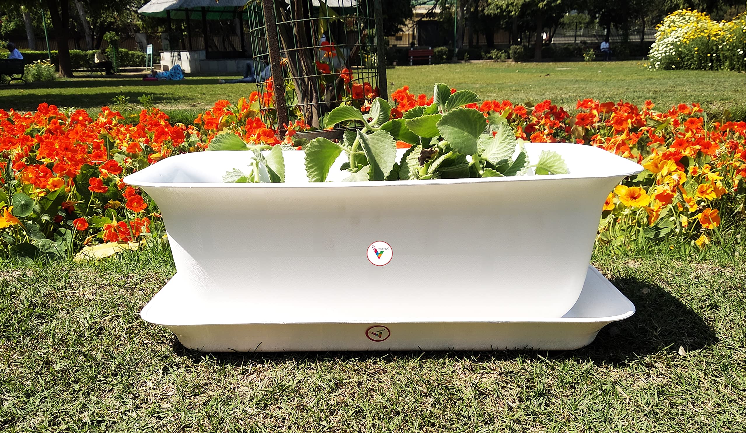 VINSHRA 20 Inch White Flower Pot Gamla with Bottom Tray and Drainage Hole, Set of 4 (1 Small Free) / Indoor and Outdoor/Planters Rectangular Big Size for Terrace/Home Decor/Gardening Pots (B08XKBL9DB) Amazon Price History, Amazon Price Tracker