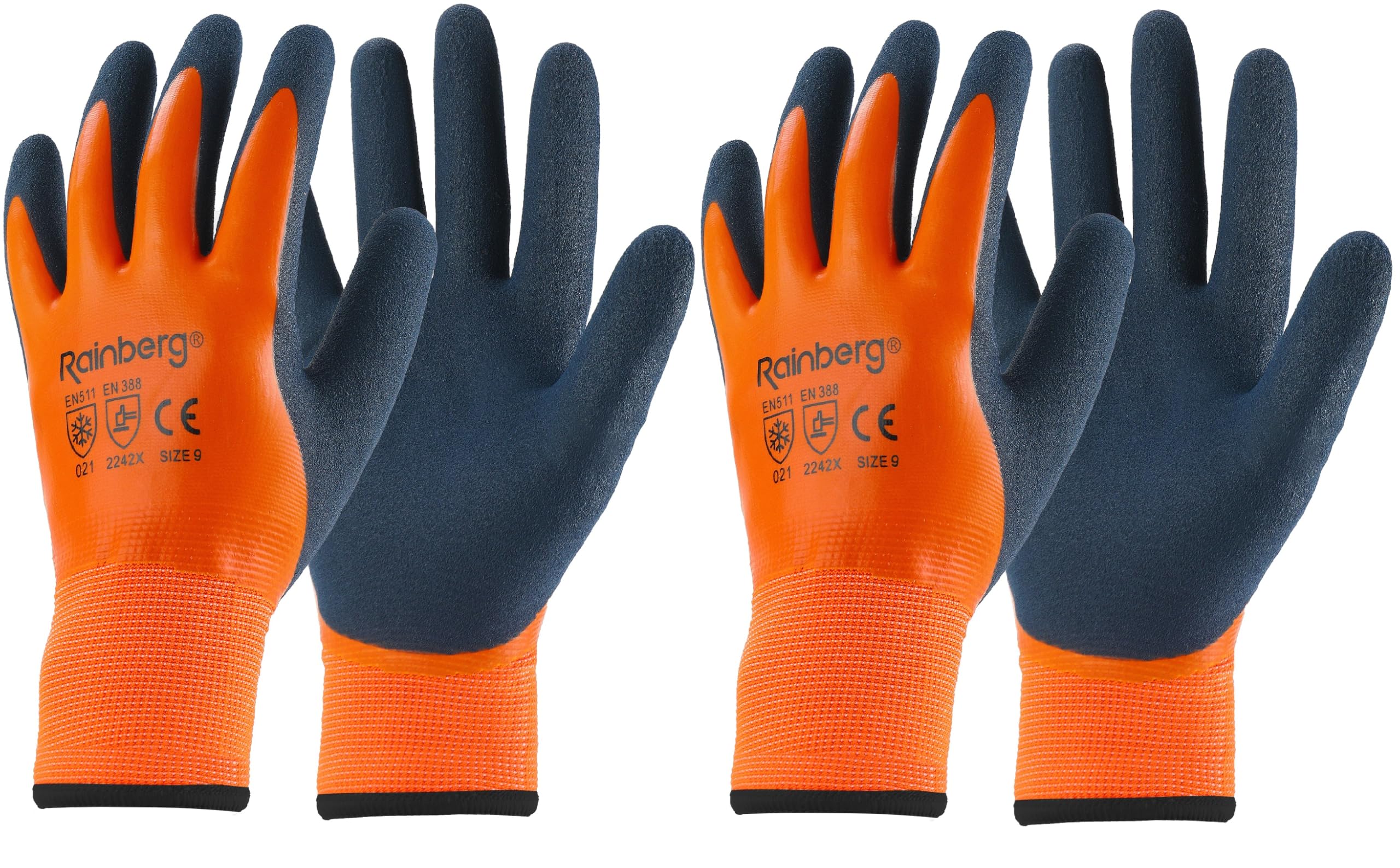 Rainberg 2 Pairs Waterproof Thermal Winter Work Gloves, Fleece Liner Insulated Warm for Cold Weather, Work Gloves with Superior Grip, Gardening Outdoor, Car Washing, Fishing, Multipurpose (Orange, L)
