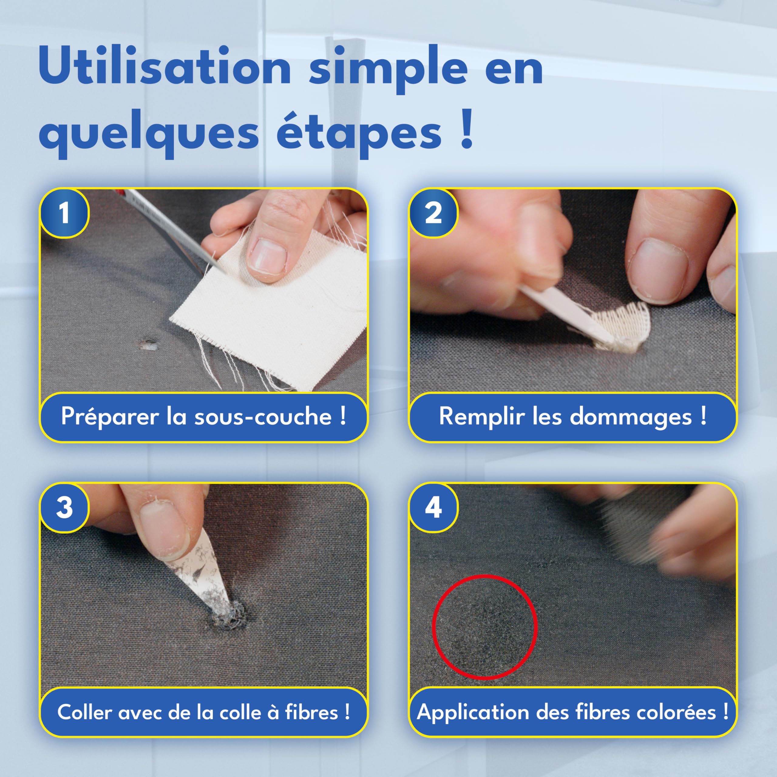 Kit Reparation Siege Auto Tissu – Répare Trous, Brûlures et Déchirures, Kit Reparation Tissu Voiture et Canapé, 7 Couleurs, 13 Pièces