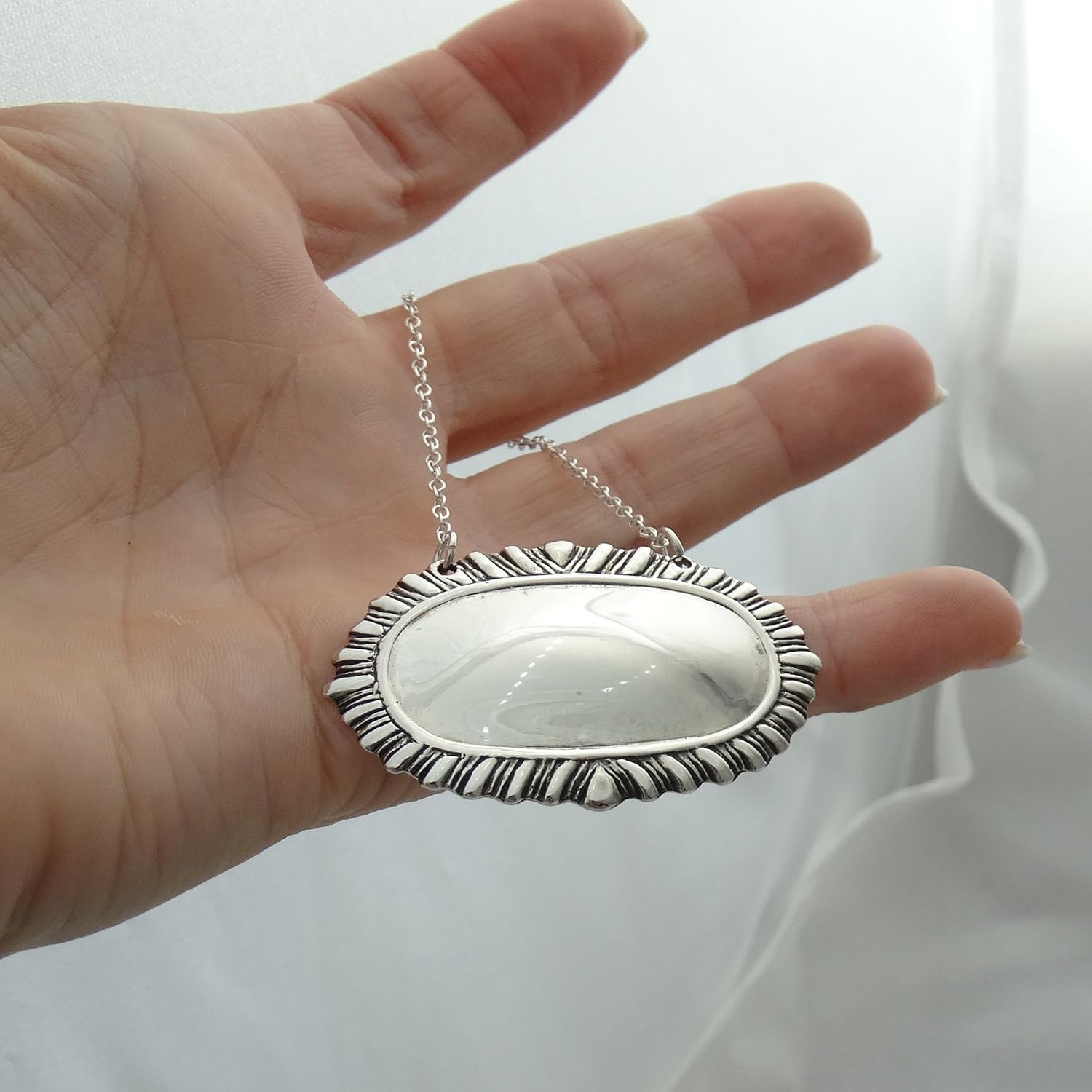 Sterling Silver Engravable Oval Wine Liquor Bottle Decanter Label Name Tag