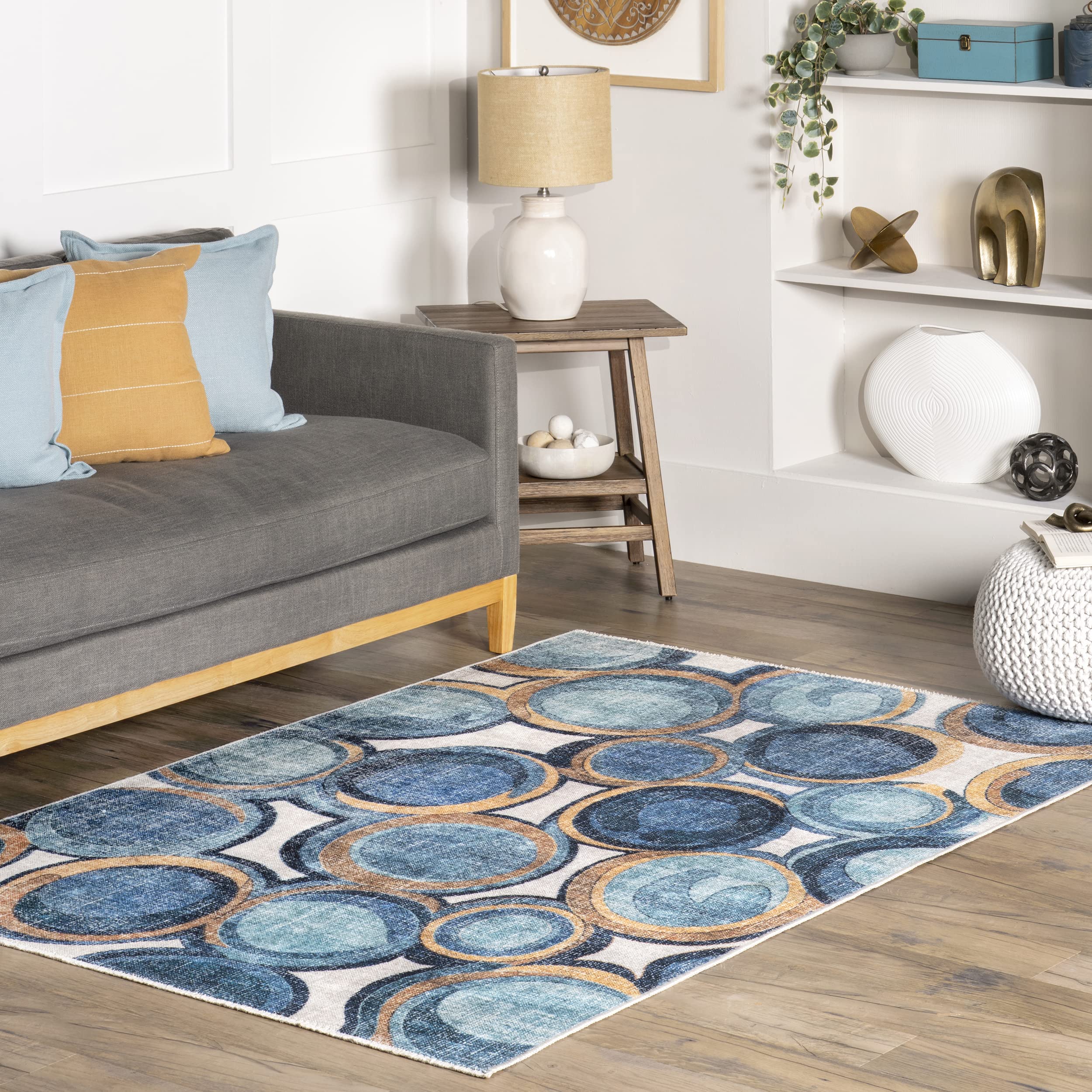 nuLOOM Avie Bubbles Machine Washable Accent Rug, 3' x 5', Blue