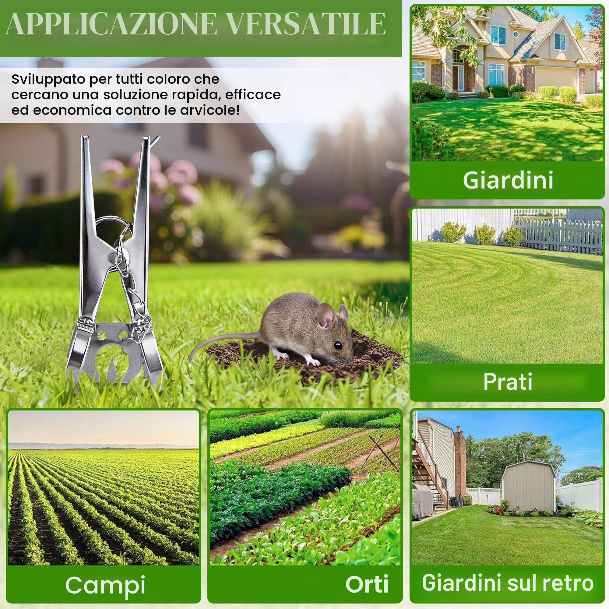 Enhon Trappola per Arvicole con Catena, 4 Pezzi - Affilata e Riutilizzabile - Trappola per Arvicole con Clip - Cattura su Entrambi i Lati | Efficace Trappola per Topo Campagnolo per Giardino e Prato