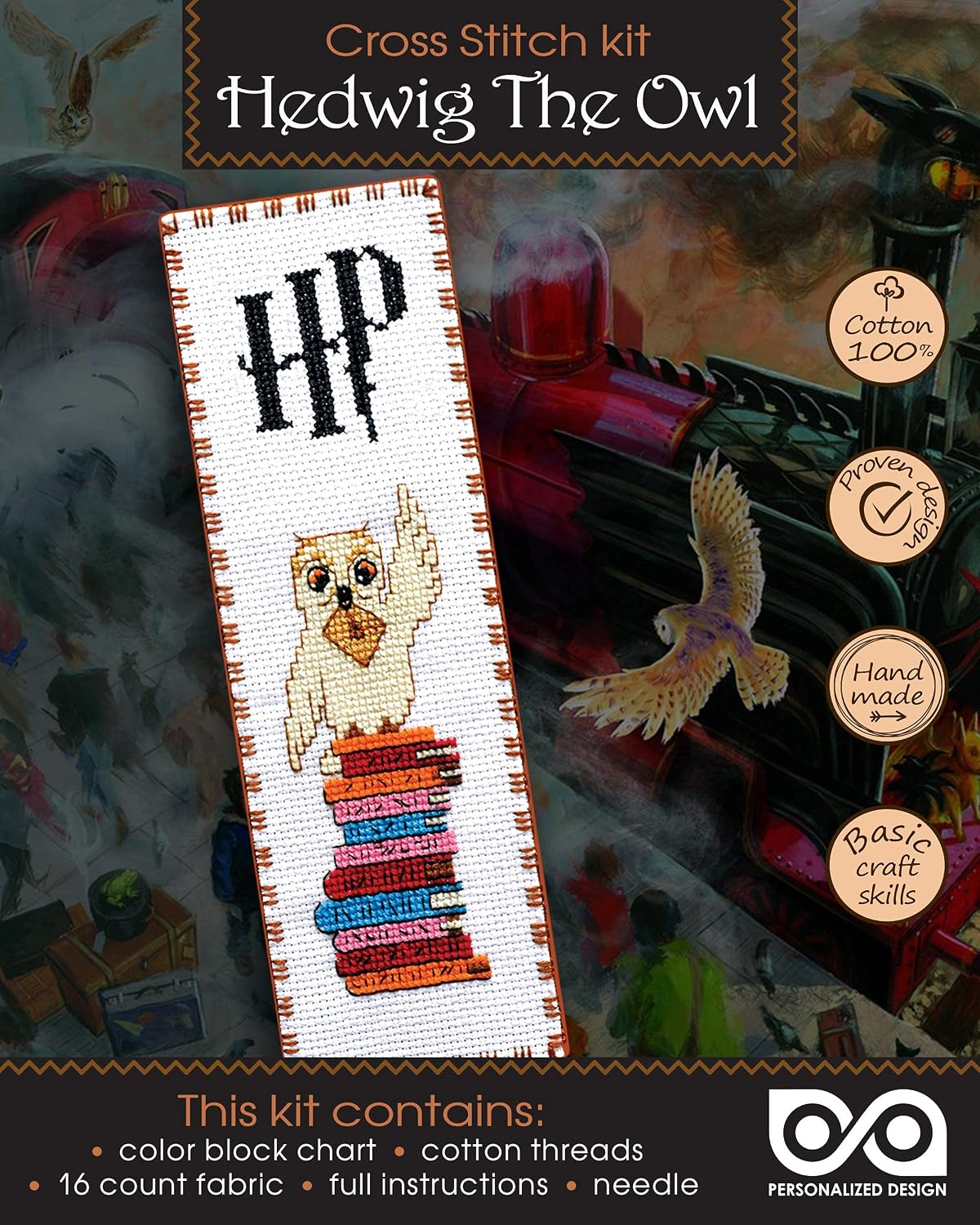 Embroidery Kit with Pattern 'Hedwig The Owl' - Counted Cross Stitch Bookmark
