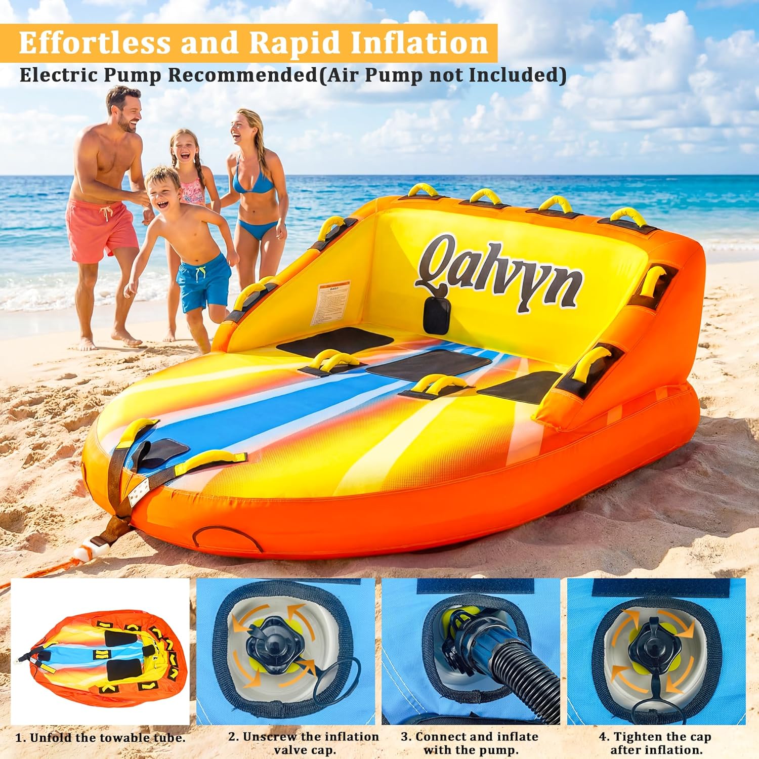 1-3 Person Inflatable Towable Tubes for Boating – Heavy-Duty Nylon Cover, EVA Foam Pads, Dual Tow Points for Easy Pulling, Patented Speed Valve for Quick Setup