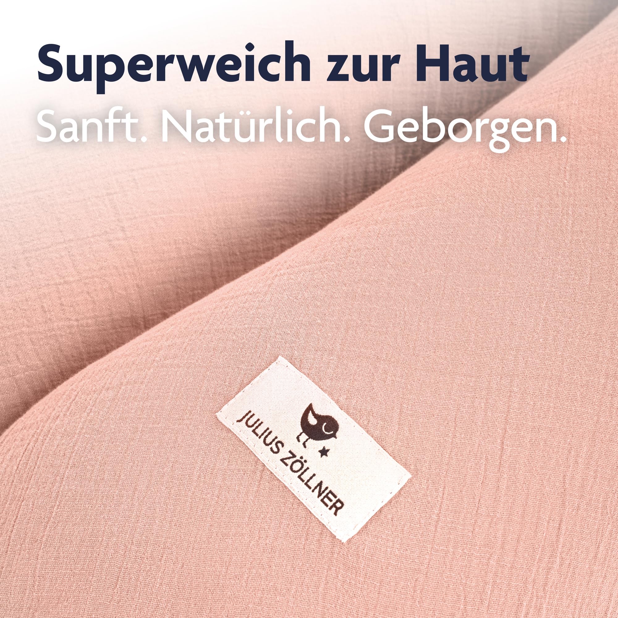 Julius Zöllner Cojín de Lactancia de Muselina, Aprox. 190 cm, Relleno de 42 litros de microperlas EPS, Fabricado en Alemania, Funda de Muselina de algodón 100%, Öko-Tex® Standard 100, Rosa pálido