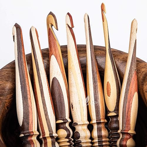 Miniatura 3 de INTAJ - Juego de ganchos de ganchillo de madera hecha a mano para tejidos, agujas de ganchillo de palisandro, agujas de tejer para crocheting de