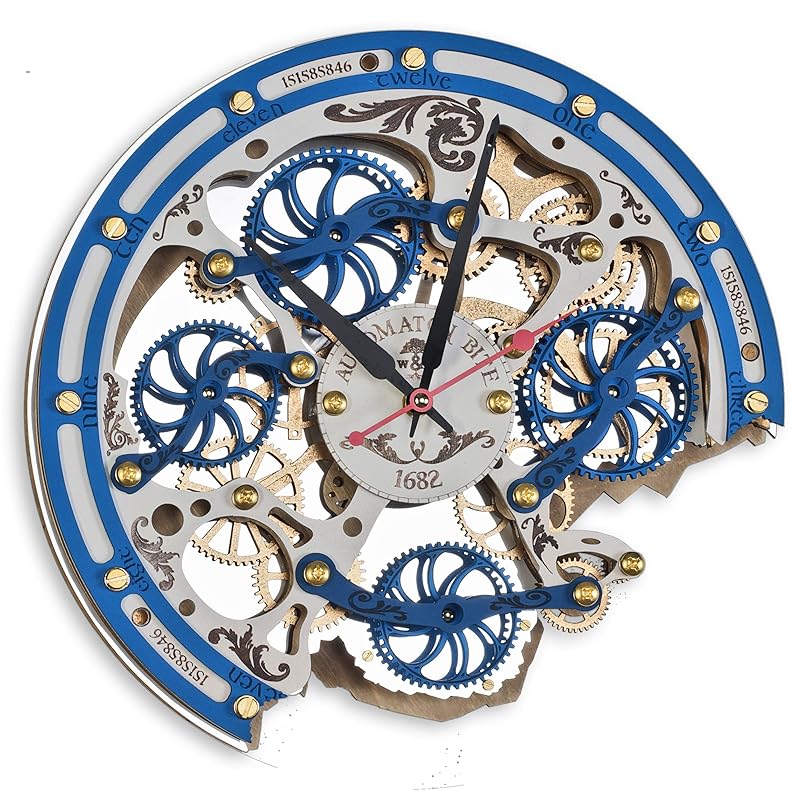 Automaton Bite 1682 "Gzhel " Large Wall Clock Moving Gears