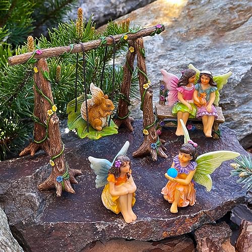 Miniatura 5 de Mood Lab Fairy Garden - Kit de accesorios con figuras en miniatura - Juego de 6 columpios - para decoración al aire libre o de la casa