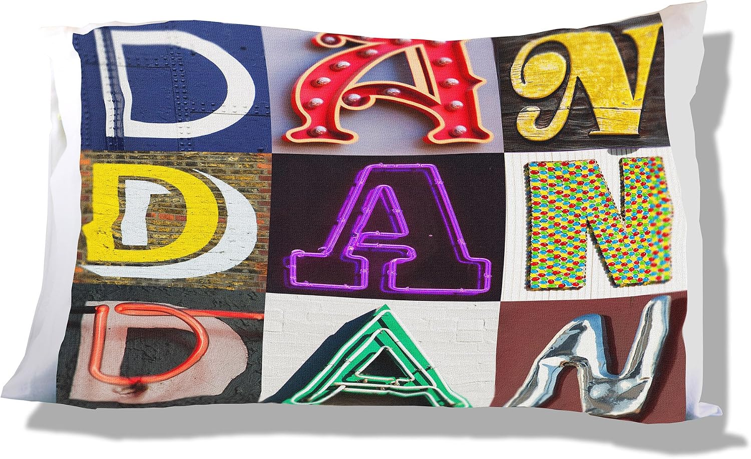 Personalized Pillowcase featuring DAN in photos of sign letters