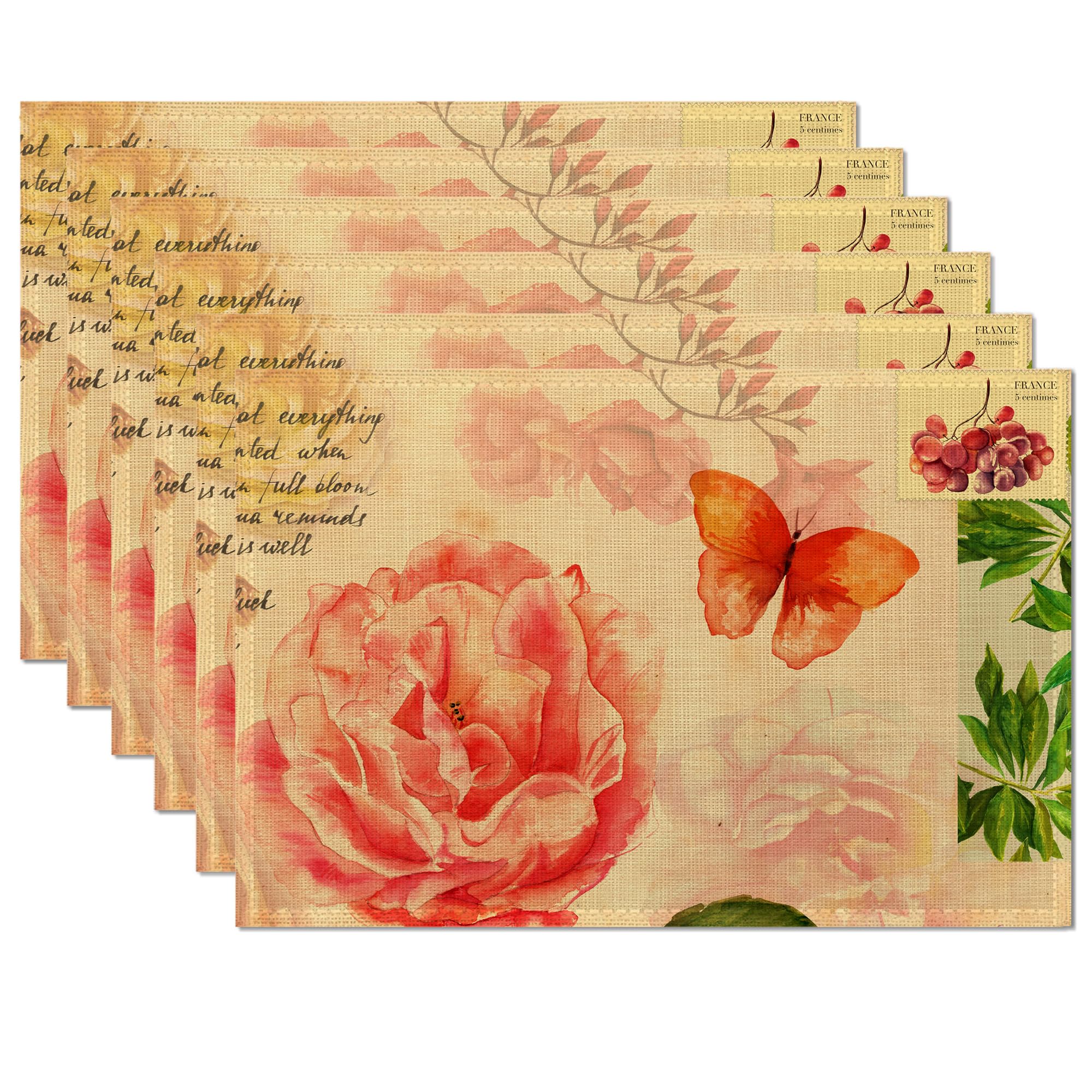 Set de table vintage antidérapant lavable lot de 6 pour décoration table extérieur