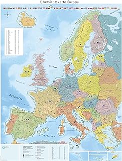 GeoMetro XL Europakarte 2023 Premium Poster von Europa mit Bundesländern und Schengenraum, Brexit, 89,5 x 122,5 cm