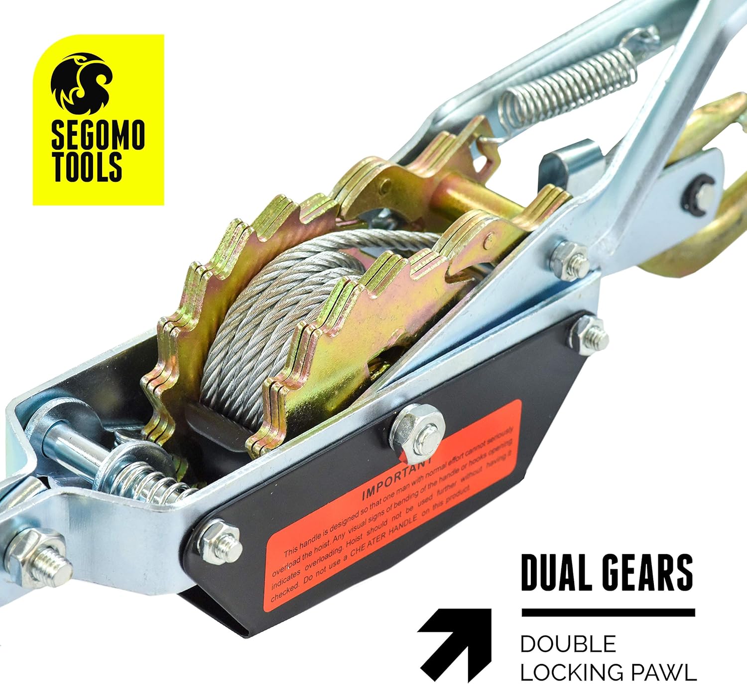 Segomo Tools 2 Ton Heavy Duty 3 Hook Steel Cable Dual Gear Power Ratchet Come Along Puller Tool | Cable Winch Puller | Cumalong | Come Along Winch Heavy Duty | 2 Ton Come Along Puller - POWERP2 : Industrial & Scientific