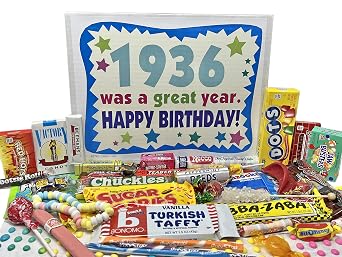 RETRO CANDY YUM  1936 90th Birthday Gift Box of Nostalgic Candy from Childhood for 90 Year Old Man or Woman Born 1936