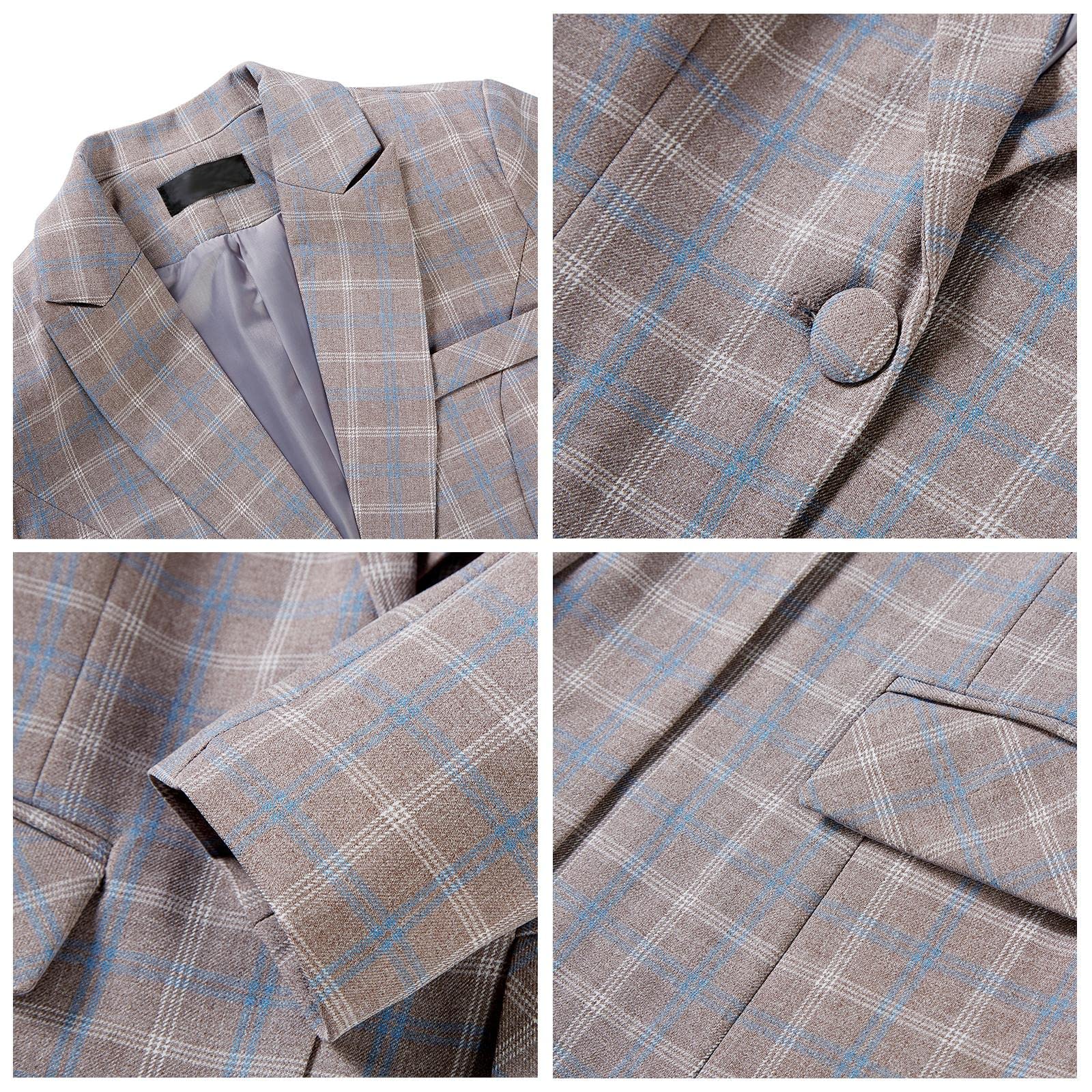 2-teiliges Damenanzug-Set, kariert, für Business, Büro, Blazer, Jacke, lässig, langärmelig, Hosenanzug-Set