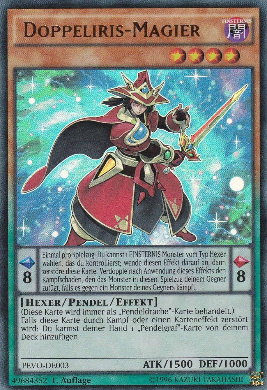 PEVO-DE003 - Double Iris Magician - Ultra Rare - 1st Edition - German - Pendulum Evolution - with LMS Trading Fieldcenter Card Yugioh