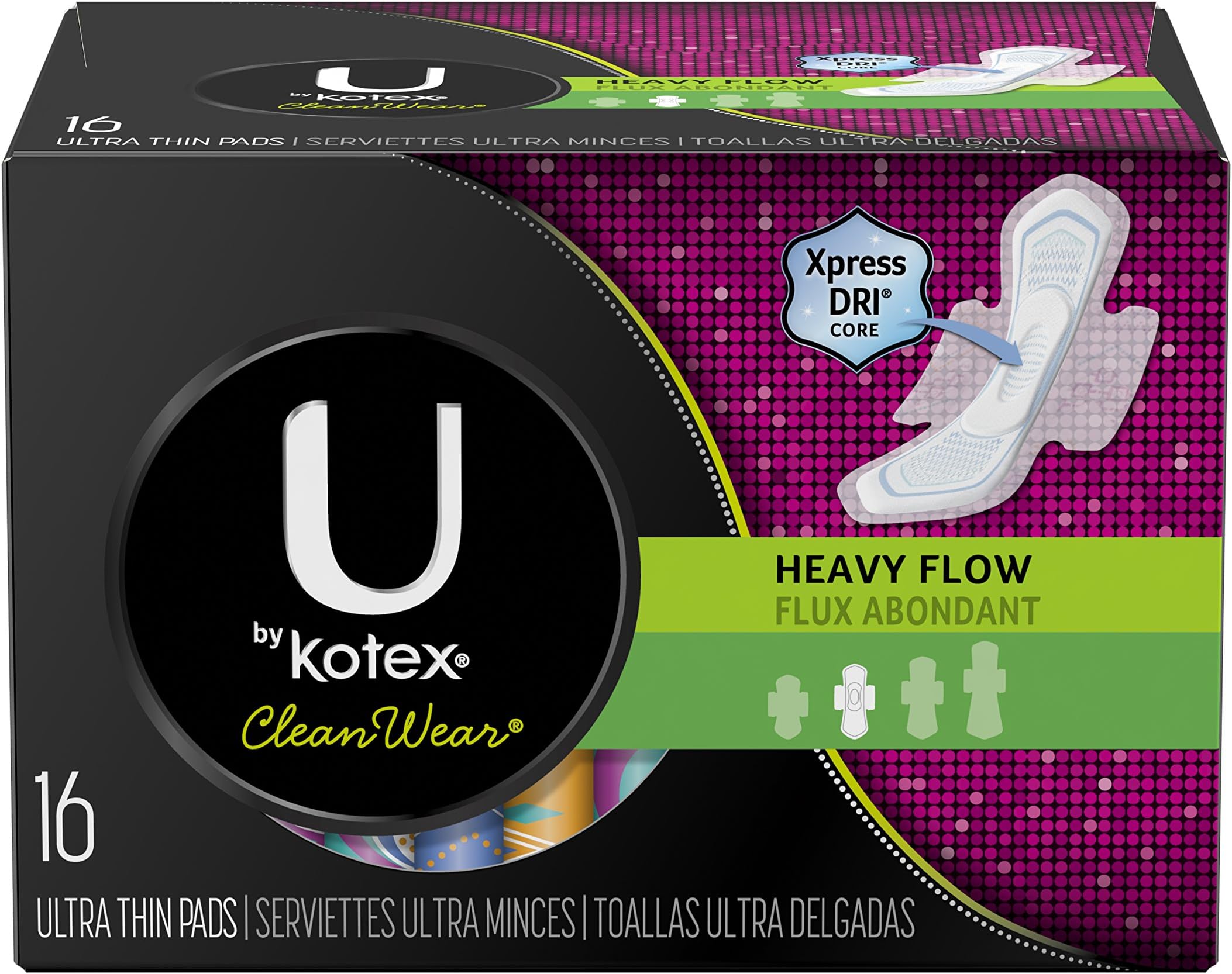 U By Kotex CleanWear Ultra Thin Heavy Flow Pads with Wings, Unscented, 16 Count