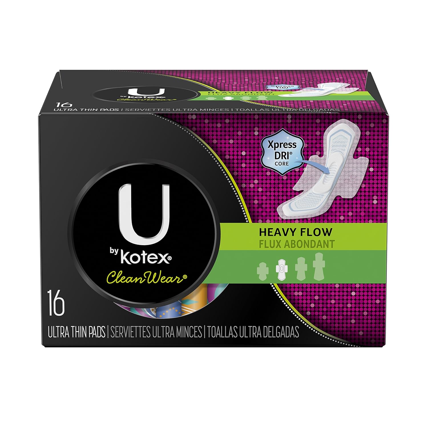 Absorção Rápida: U By Kotex CleanWear Ultra Thin Absorventes para Fluxo Pesado com Asa, Sem Fragrância, 16 Unidades
