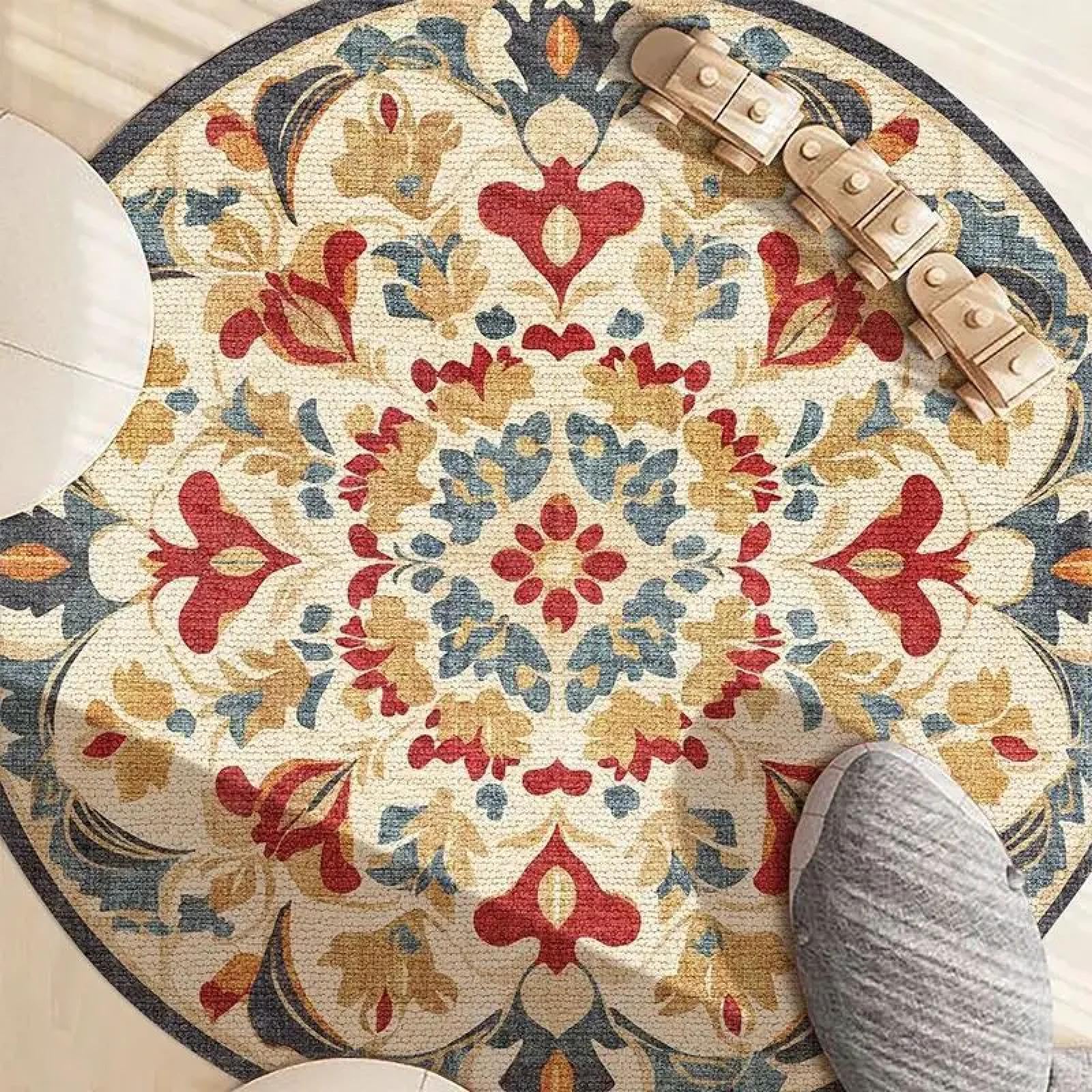 Tapis rond lavable facile à nettoyer pour salon moderne et panier suspendu