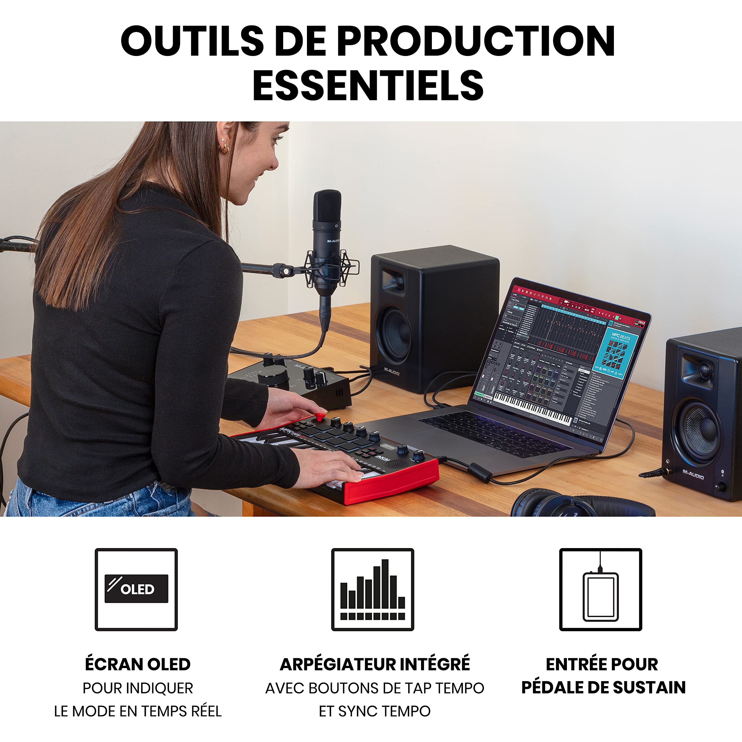 AKAI Professional MPK Mini Play MK3 et M-Audio HDH40 - Clavier MIDI autonome avec haut-parleur et sons intégrés et casque de monitoring studio