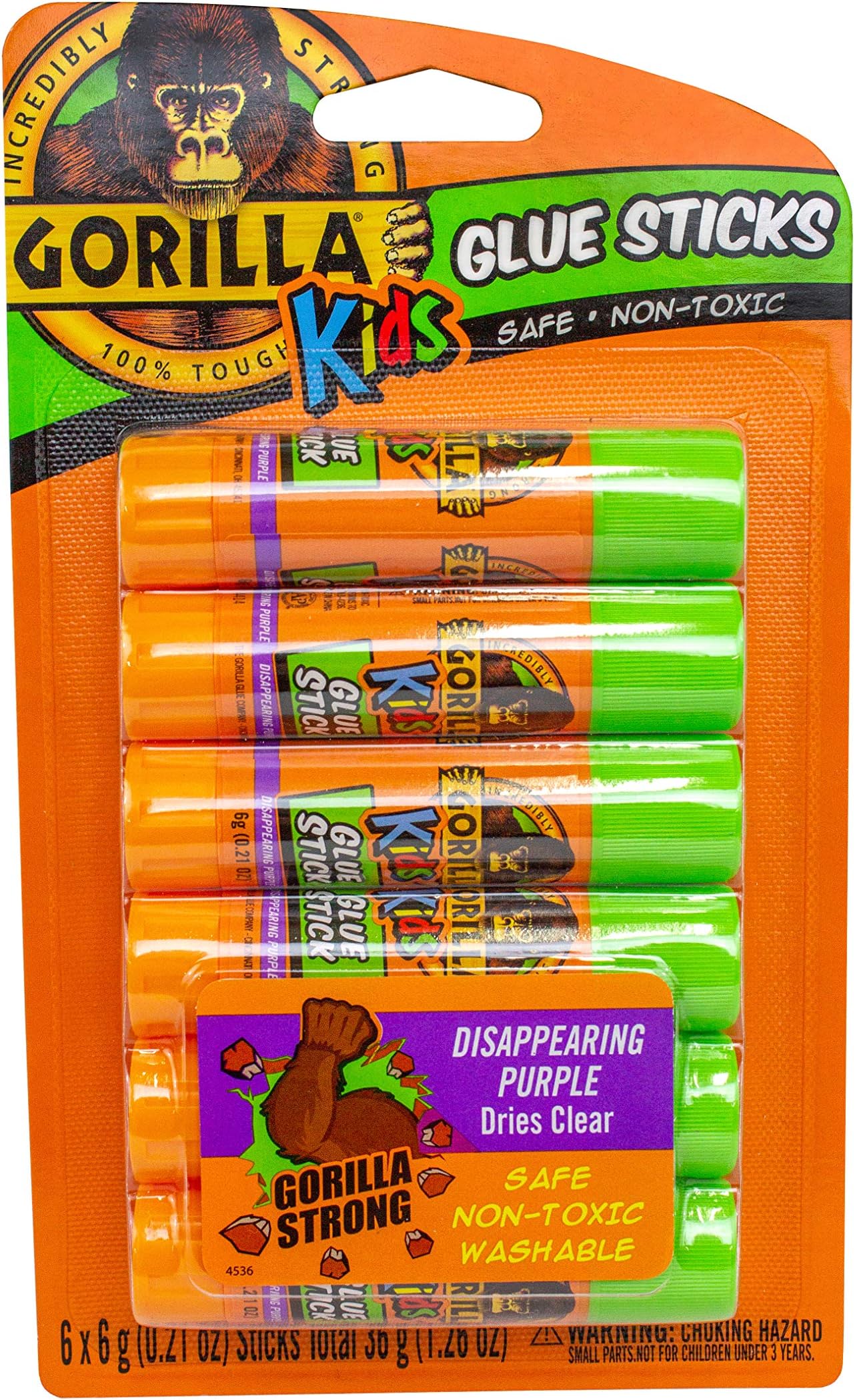 GorillaKids Disappearing Purple Glue Sticks, Six 6 Gram Sticks, (Pack of 1)