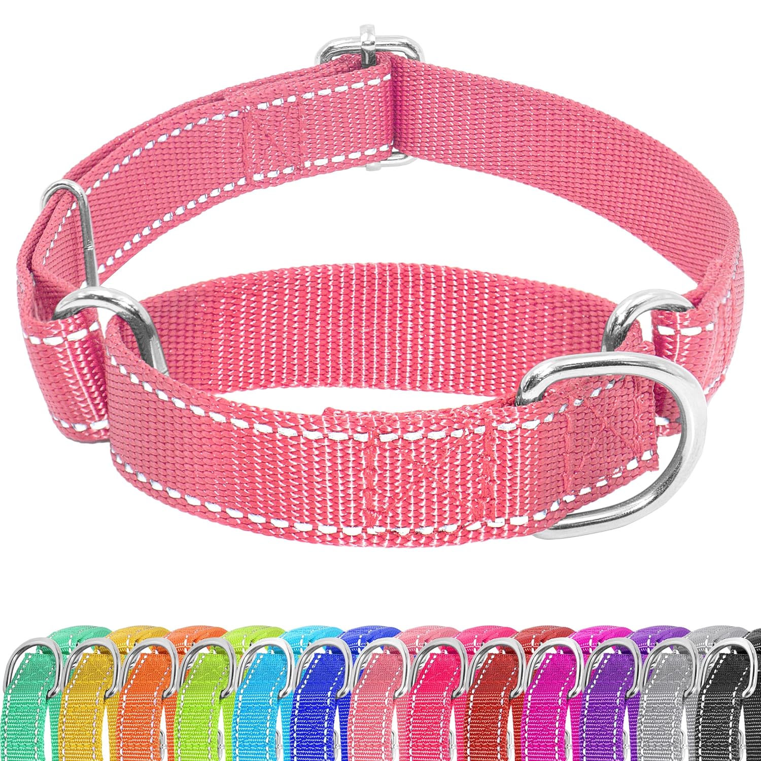 Martingale Dog Collar, Slip Martingale Collar for Dogs with No Buckle, Reflective Pet Trainning Collar for Small Medium Large Dog, Adjustable Heavy Duty Nylon No Pull Slip...