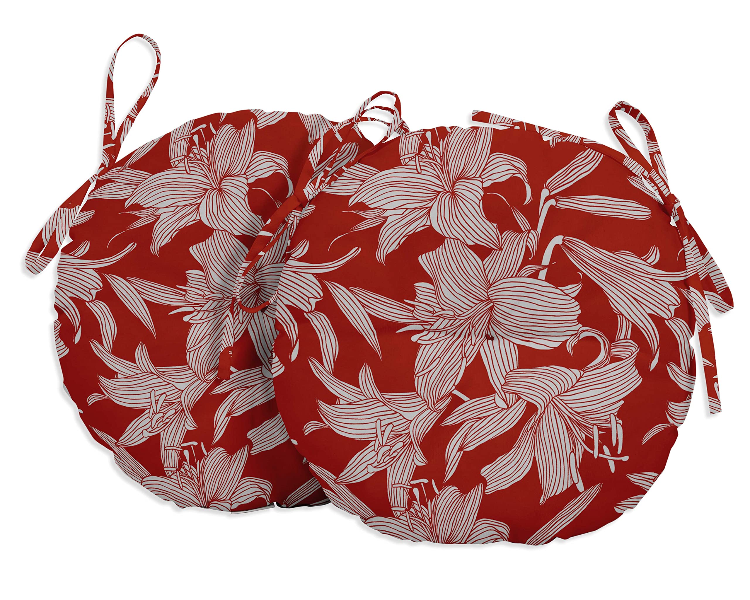 Vargottam Indoor/Outdoor Round Bistro Chair Cushions Block Print 15-Inch Bistro Chair Pads Waterproof Seat Chair Cushion For Home/Office- Set Of 2 (Red)